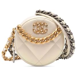 Chanel-Chanel Brown Iridescent Lambskin 19 Round Clutch with Chain-Brown,Beige
