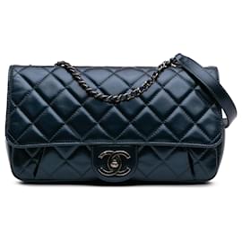Chanel-Chanel Blue Quilted Glazed Calfskin Coco Pleats Flap-Blue,Dark blue