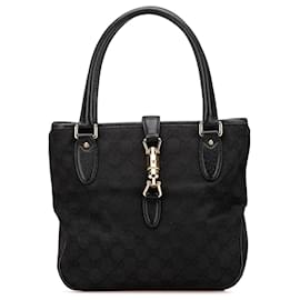 Gucci-Gucci Black GG Canvas Jackie Tote-Black