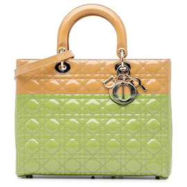 Dior-Dior Brown Large Patent Cannage Lady Dior-Brown,Beige