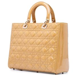 Dior-Dior Brown Large Patent Cannage Lady Dior-Brown,Beige