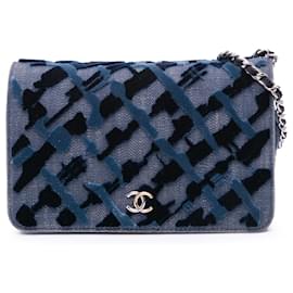 Chanel-Chanel Blue Denim and Velvet Wallet On Chain-Blue,Other