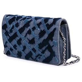 Chanel-Chanel Blue Denim and Velvet Wallet On Chain-Blue,Other