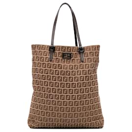 Fendi-Fendi Brown Zucchino Canvas Tote-Brown