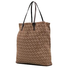 Fendi-Fendi Brown Zucchino Canvas Tote-Brown