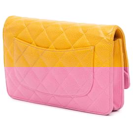 Chanel-Chanel Yellow CC Quilted Caviar Wallet on Chain-Yellow