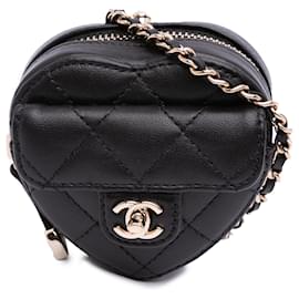 Chanel-Chanel Black Lambskin CC in Love Heart Necklace Bag-Black