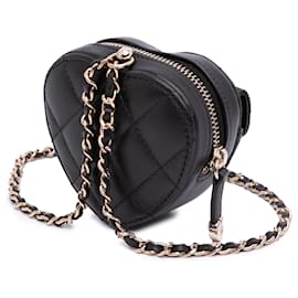 Chanel-Chanel Black Lambskin CC in Love Heart Necklace Bag-Black
