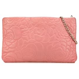 Chanel-Chanel Pink Embossed Lambskin Camellia Chain Pochette-Pink