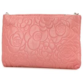 Chanel-Chanel Pink Embossed Lambskin Camellia Chain Pochette-Pink