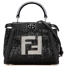 Fendi-Fendi Mini Peekaboo Iconique en cuir noir perlé-Noir