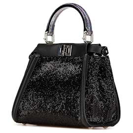 Fendi-Fendi Mini Peekaboo Iconique en cuir noir perlé-Noir