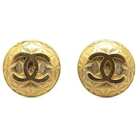 Chanel-Chanel Gold Gold Plated CC Round Clip on Earrings-Golden