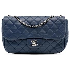 Chanel-Chanel Blue Small Quilted Lambskin Beaded Single Flap-Blue,Navy blue