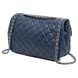 Chanel-Chanel Blue Small Quilted Lambskin Beaded Single Flap-Blue,Navy blue