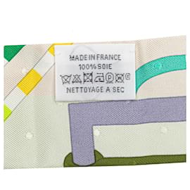 Hermès-Hermès White Bouclerie Moderne Plumetis Silk Twilly Scarf-White,Other