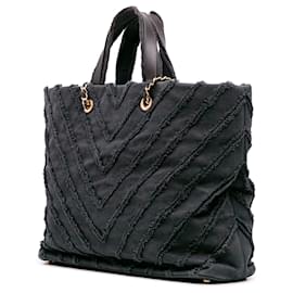 Chanel-Chanel Blue Chevron Canvas Cuba Patchwork Shopper Tote-Blue,Navy blue