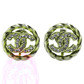Chanel-Chanel Gold Gold Plated CC Rhinestones Clip on Earrings-Golden