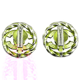 Chanel-Chanel Gold Gold Plated CC Rhinestones Clip on Earrings-Golden