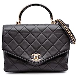 Chanel-Chanel Black Quilted Calfskin Gold Top Handle Flap-Black
