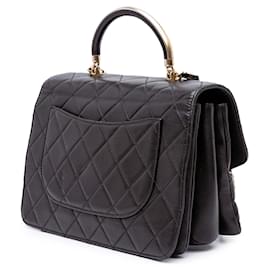 Chanel-Chanel Black Quilted Calfskin Gold Top Handle Flap-Black