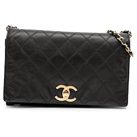 Chanel-Chanel Black Small CC Quilted Lambskin Turnlock Full Single Flap-Black
