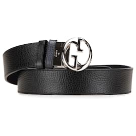 Gucci-Gucci Black Leather 1973 Reversible Belt-Black