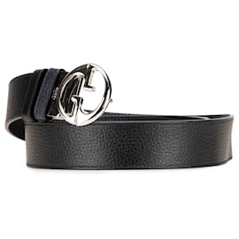 Gucci-Gucci Black Leather 1973 Reversible Belt-Black