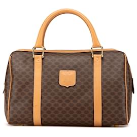 Céline-Celine Brown Macadam Coated Canvas Boston Bag-Brown