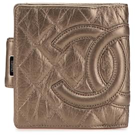 Chanel-Chanel Brown Metallic Aged Calfskin Cambon Ligne Bifold Wallet-Brown,Bronze