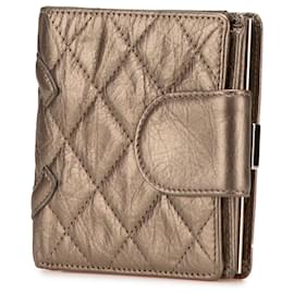 Chanel-Chanel Brown Metallic Aged Calfskin Cambon Ligne Bifold Wallet-Brown,Bronze