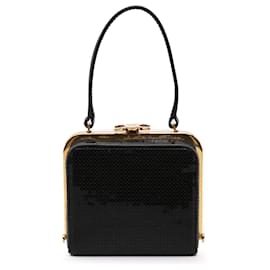 Céline-Celine Black Leather Sequin Triomphe Minaudiere-Black