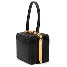 Céline-Celine Black Leather Sequin Triomphe Minaudiere-Black