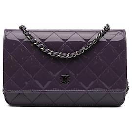 Chanel-Chanel Purple Classic Patent Wallet On Chain-Purple