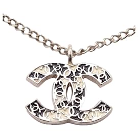 Chanel-Chanel Gold White Gold CC Enamel Pendant Necklace-Golden,Other