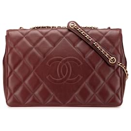 Chanel-Chanel Red Medium Quilted Lambskin Diamond CC Flap-Red,Dark red