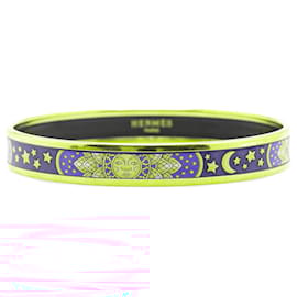 Hermès-Hermès Blue Narrow Sun Moon Stars Enamel Bangle 65-Blue,Golden,Dark blue