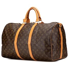 Louis Vuitton-Louis Vuitton Brown Monogram Keepall Bandouliere 50-Brown
