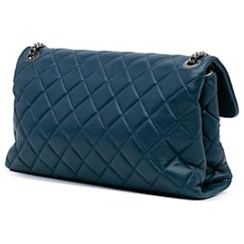 Chanel-Chanel Blue Large Shiny Quilted Lambskin Burgundy Rocks Flap-Blue,Other