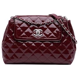 Chanel-Chanel Red Large Quilted Patent Coco Shine Accordion Flap-Red,Dark red