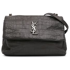 Crossbody Saint Laurent cinza médio em couro de vitela com estampado de crocodilo Monogram West Hollywood Marrom Cinza antracite