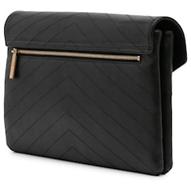 Chanel-Chanel Black CC Chevron Calfskin Envelope Clutch-Black