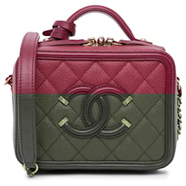 Chanel-Chanel Red Small Caviar Filigree Vanity Case-Red,Dark red