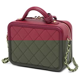 Chanel-Chanel Red Small Caviar Filigree Vanity Case-Red,Dark red