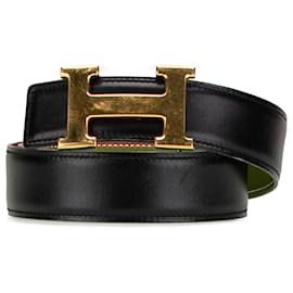 Hermès-Hermès Black Leather Constance H Reversible Belt-Black