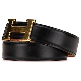 Hermès-Hermès Black Leather Constance H Reversible Belt-Black