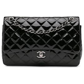 Chanel-Chanel Black Jumbo Classic Patent Double Flap-Black
