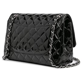 Chanel-Chanel Black Jumbo Classic Patent Double Flap-Black