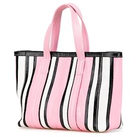 Balenciaga-Balenciaga Rose Petit Sac Shopper Barbes Est-Ouest en Cuir d'Agneau Rayé-Rose