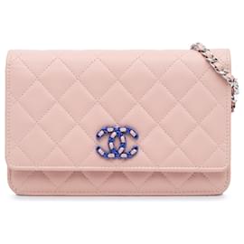 Chanel-Chanel Pink CC Quilted Caviar Wallet On Chain-Pink